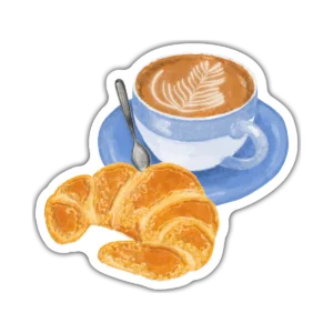 Café con Medialuna – Vinilo blanco + Laca brillante